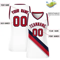 White Navy-Red Thick Slash Mesh Basketball Jersey For Women 2