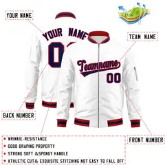 White Navy-Red Varsity Full-Zip Letterman Bomber Jacket 2