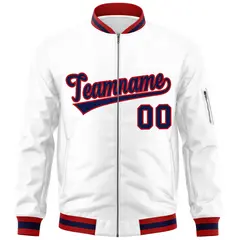 White Navy-Red Varsity Full-Zip Letterman Bomber Jacket 3