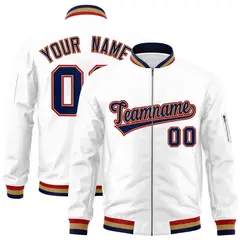 White Navy-Red Varsity Full-Zip Letterman Bomber Jacket 1
