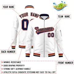 White Navy-Red Varsity Full-Zip Letterman Bomber Jacket 2