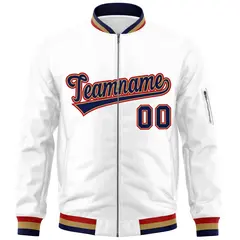 White Navy-Red Varsity Full-Zip Letterman Bomber Jacket 3