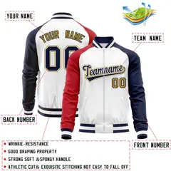 White Navy-Red Varsity Full-Zip Raglan Sleeves Letterman Baseball Jacket 4