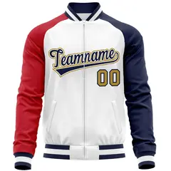 White Navy-Red Varsity Full-Zip Raglan Sleeves Letterman Baseball Jacket 5