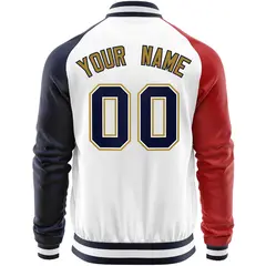 White Navy-Red Varsity Full-Zip Raglan Sleeves Letterman Baseball Jacket 6