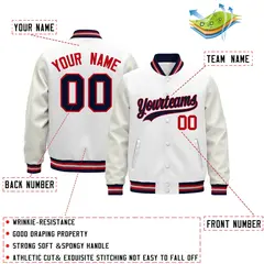 White Navy Red Varsity Jacket with Faux Leather Sleeves 2