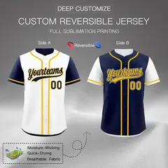 White Navy Reversible Raglan Sleeves Baseball Jersey 2