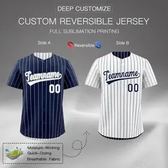 White Navy Reversible Stripe Baseball Jersey 2