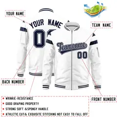 White Navy Shoulder Color Block Varsity Letterman Bomber Jacket 2