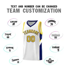White Navy Side Design Sports Uniform Basketball Jersey Sets 4