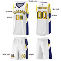White Navy Side Design Sports Uniform Basketball Jersey Sets 5