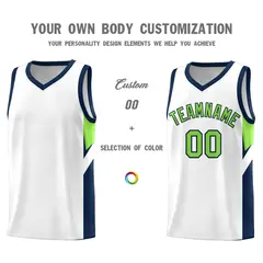 White Navy Side Design Sports Uniform Basketball Jersey Sets 3
