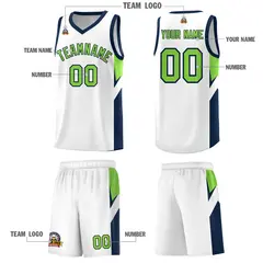 White Navy Side Design Sports Uniform Basketball Jersey Sets 5