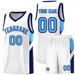 White Navy Side Design Sports Uniform Basketball Jersey Sets 1