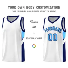 White Navy Side Design Sports Uniform Basketball Jersey Sets 3