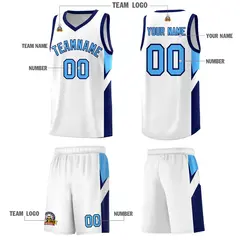 White Navy Side Design Sports Uniform Basketball Jersey Sets 5