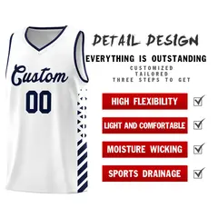 White Navy Side Diamond Shapes Striped Basketball Jersey 2