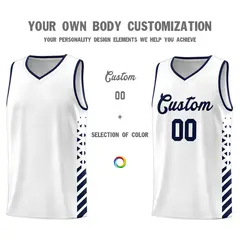 White Navy Side Diamond Shapes Striped Basketball Jersey 3