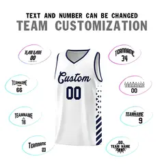 White Navy Side Diamond Shapes Striped Basketball Jersey 4