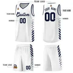 White Navy Side Diamond Shapes Striped Basketball Jersey 5