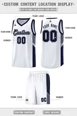 White Navy Side Stripe Fashion Basketball Uniform Jersey 2