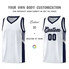 White Navy Side Stripe Fashion Basketball Uniform Jersey 3