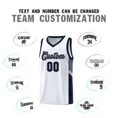 White Navy Side Stripe Fashion Basketball Uniform Jersey 4