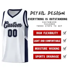 White Navy Side Stripe Fashion Basketball Uniform Jersey 5