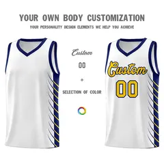 White Navy Side Symmetrical Line Pattern Basketball Jersey 3