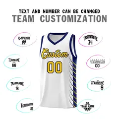 White Navy Side Symmetrical Line Pattern Basketball Jersey 4