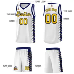 White Navy Side Symmetrical Line Pattern Basketball Jersey 5