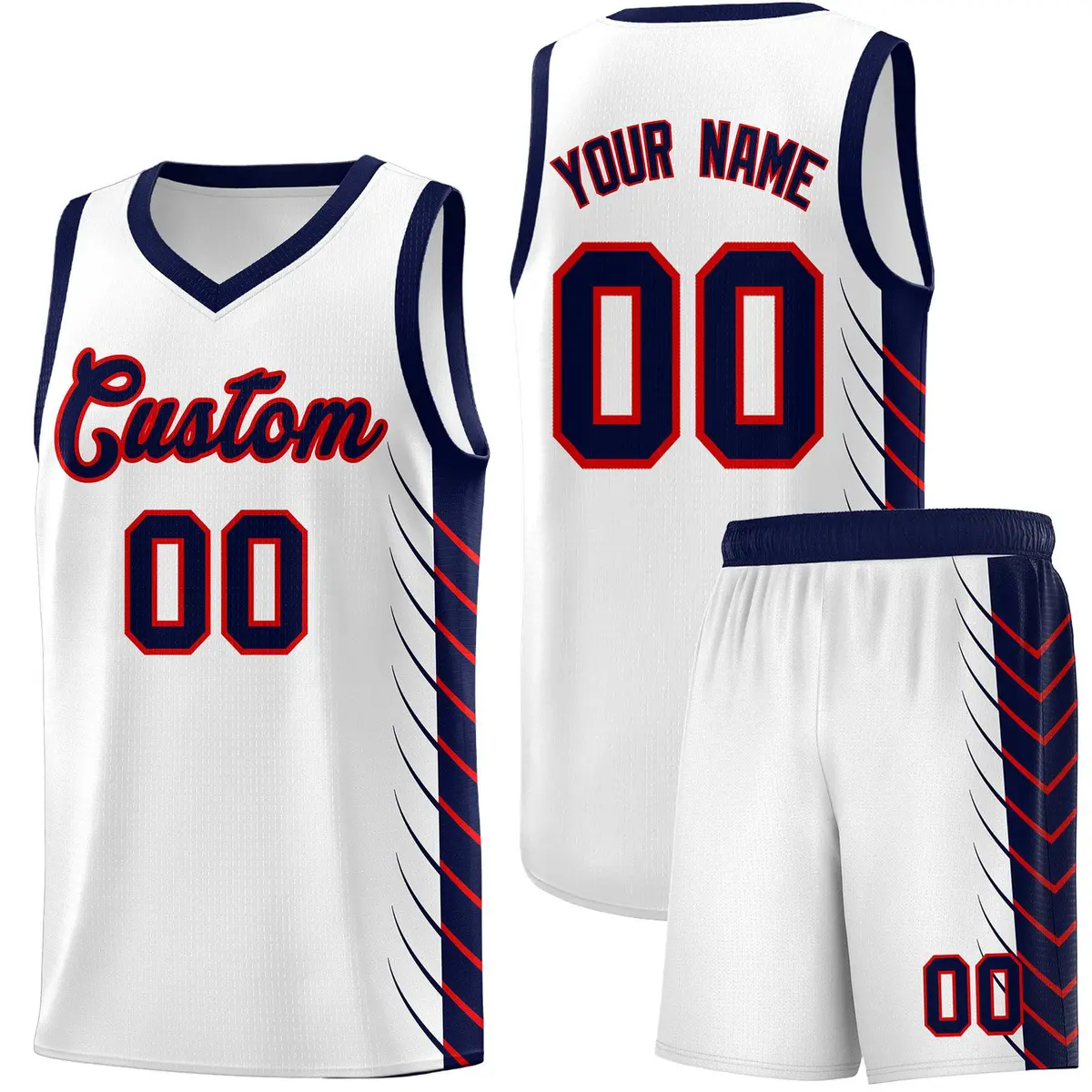 White Navy Side Symmetrical Line Pattern Basketball Jersey