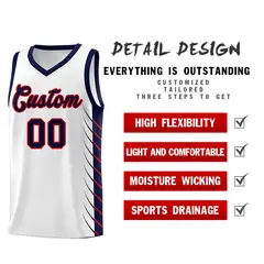 White Navy Side Symmetrical Line Pattern Basketball Jersey 2