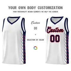 White Navy Side Symmetrical Line Pattern Basketball Jersey 3
