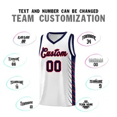 White Navy Side Symmetrical Line Pattern Basketball Jersey 4