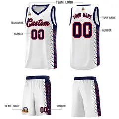 White Navy Side Symmetrical Line Pattern Basketball Jersey 5