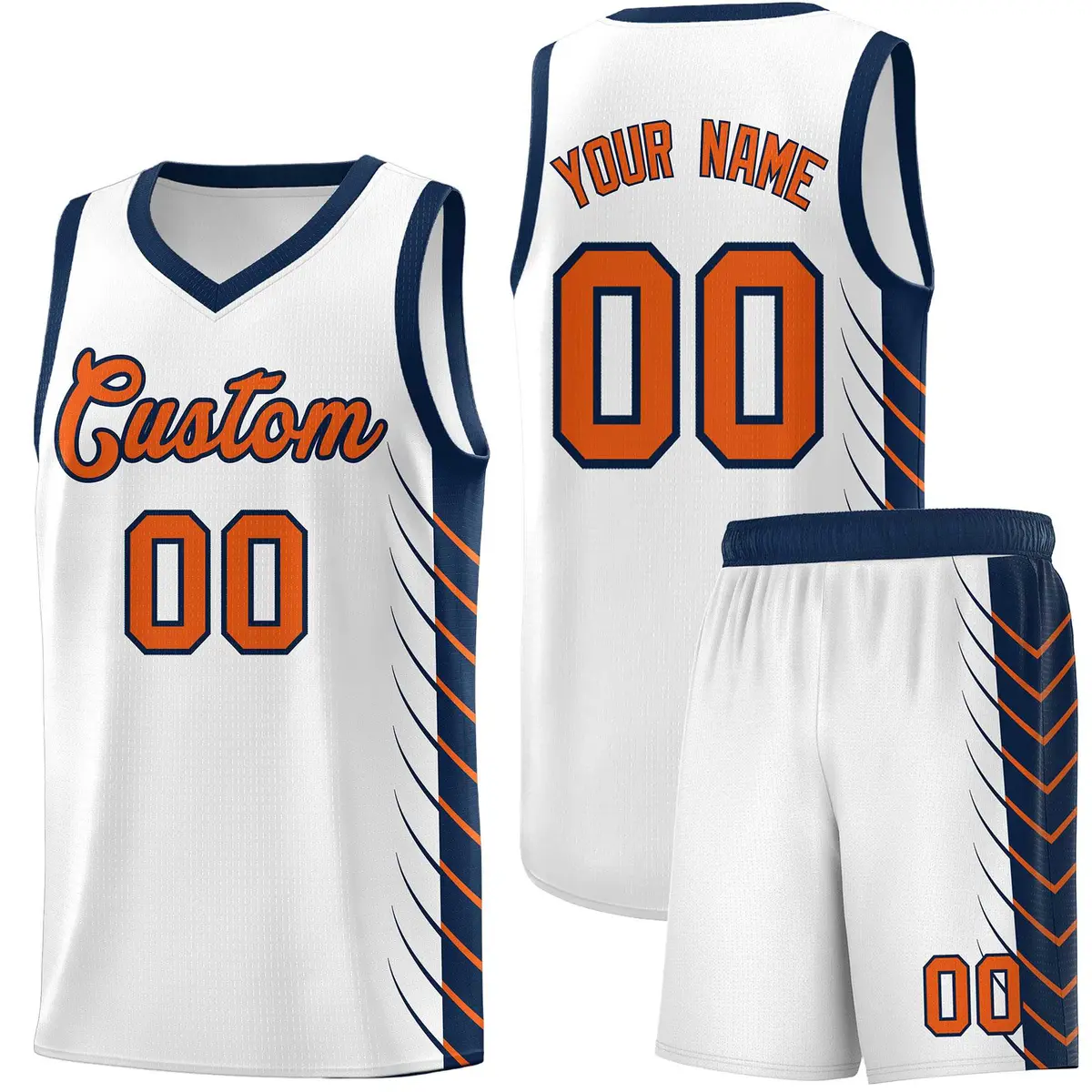 White Navy Side Symmetrical Line Pattern Basketball Jersey