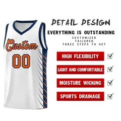 White Navy Side Symmetrical Line Pattern Basketball Jersey 2