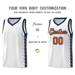 White Navy Side Symmetrical Line Pattern Basketball Jersey 3