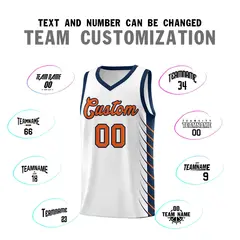 White Navy Side Symmetrical Line Pattern Basketball Jersey 4