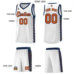 White Navy Side Symmetrical Line Pattern Basketball Jersey 5
