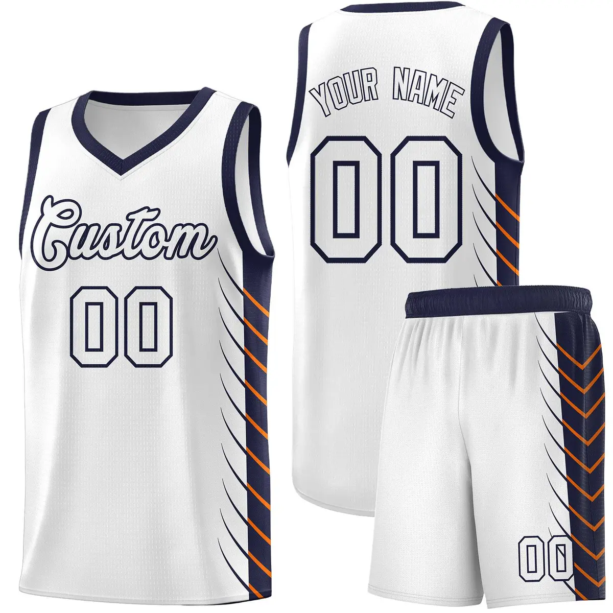 White Navy Side Symmetrical Line Pattern Basketball Jersey