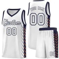 White Navy Side Symmetrical Line Pattern Basketball Jersey