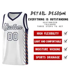 White Navy Side Symmetrical Line Pattern Basketball Jersey 2