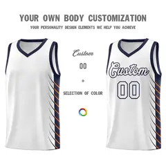 White Navy Side Symmetrical Line Pattern Basketball Jersey 3