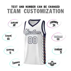 White Navy Side Symmetrical Line Pattern Basketball Jersey 4
