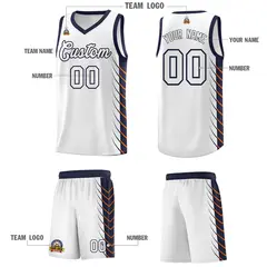White Navy Side Symmetrical Line Pattern Basketball Jersey 5