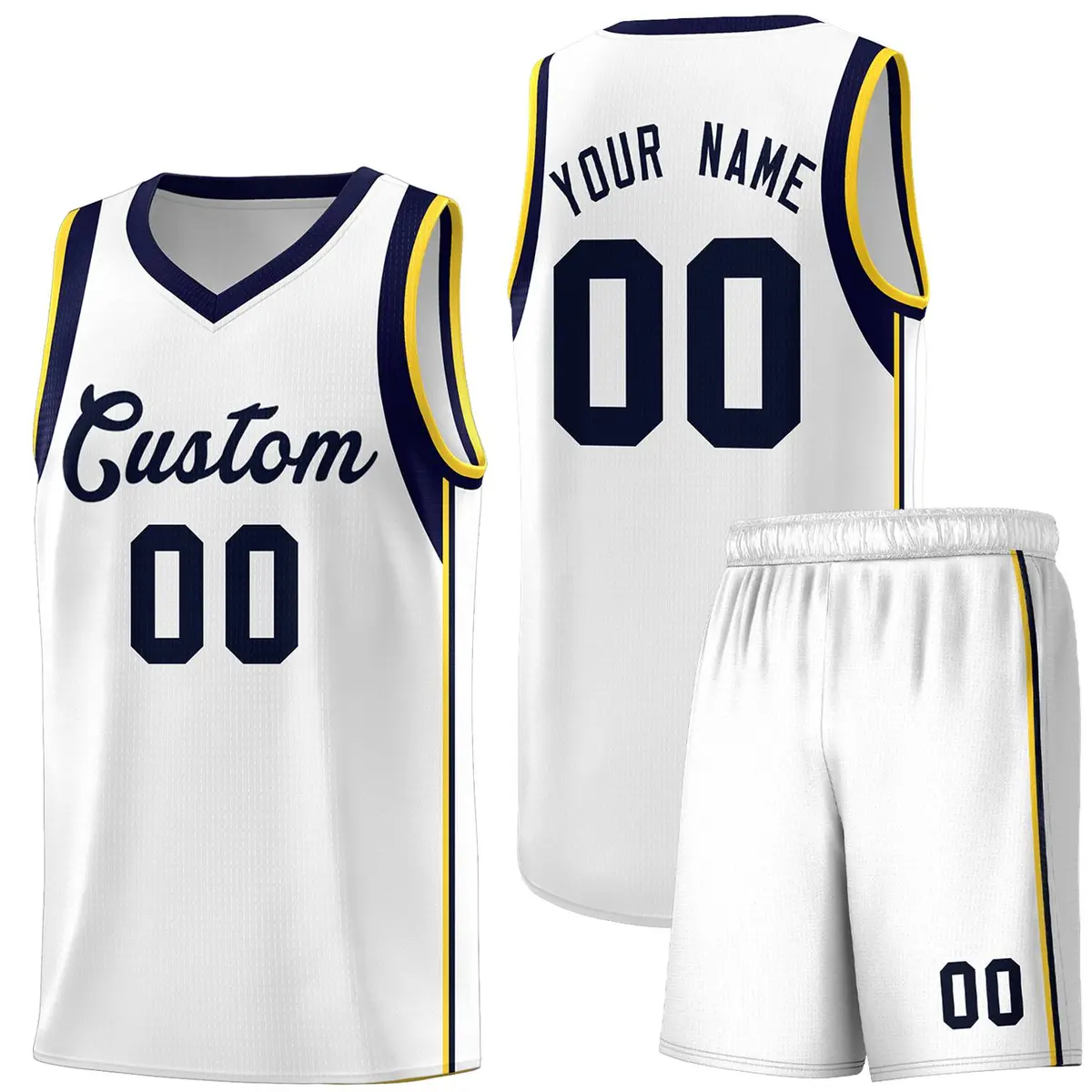 White Navy Sleeve Color Blocking Basketball Jersey