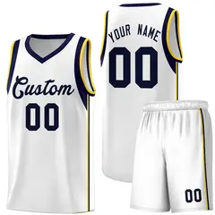 White Navy Sleeve Color Blocking Basketball Jersey
