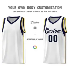 White Navy Sleeve Color Blocking Basketball Jersey 3